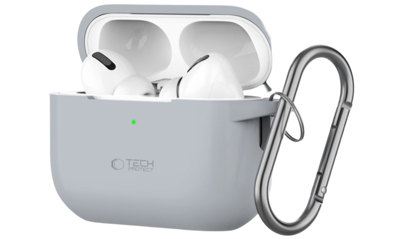 Etui Tech-Protect Silicone Hook für Apple AirPods Pro (1.|2. Gen.) Crayon Grey - Vorderansicht im Winkel