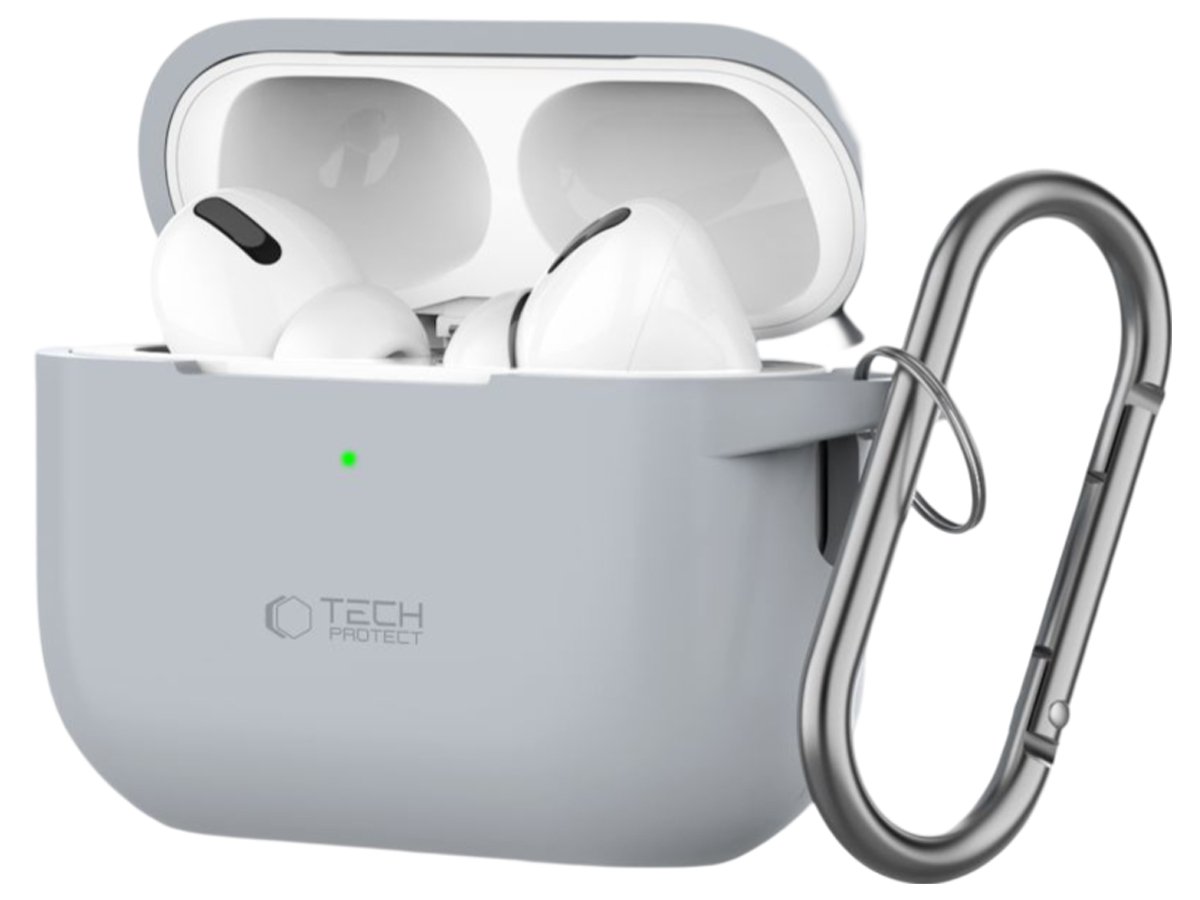 Etui Tech-Protect Silicone Hook für Apple AirPods Pro (1.|2. Gen.) Crayon Grey - Vorderansicht im Winkel