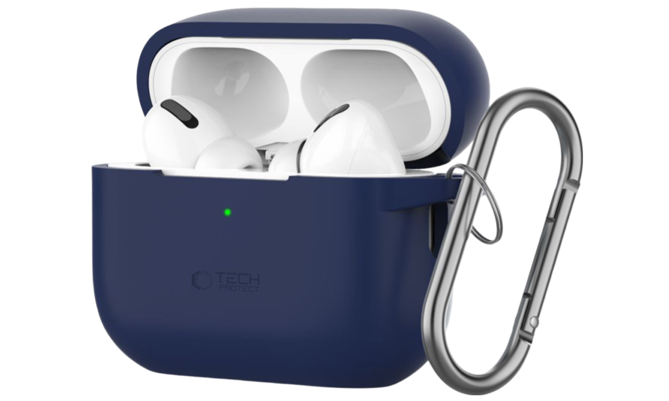 Etui Tech-Protect Silicone Hook für Apple AirPods Pro (1.|2. Gen.) Navy Blue - Vorderansicht im Winkel