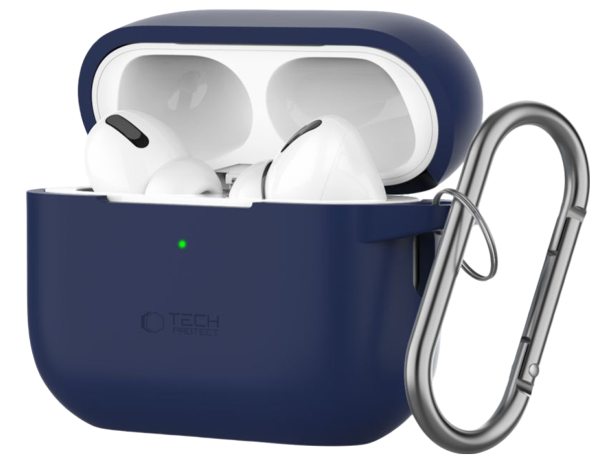 Etui Tech-Protect Silicone Hook für Apple AirPods Pro (1.|2. Gen.) Navy Blue - Vorderansicht im Winkel