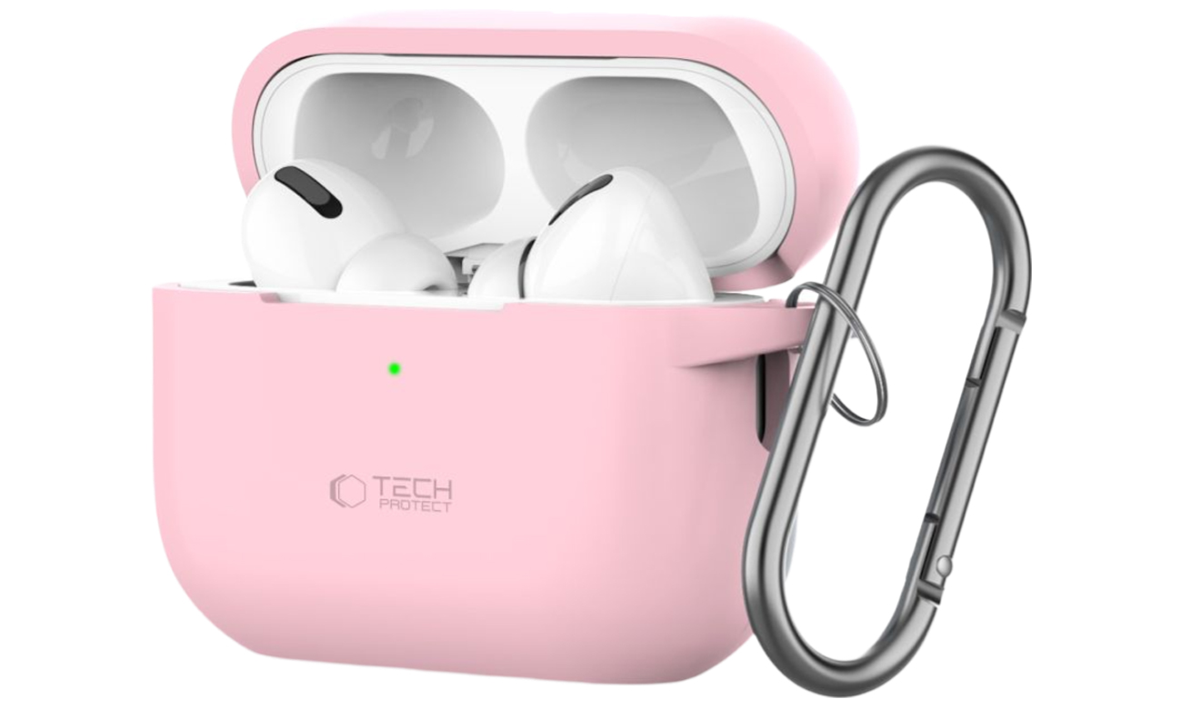 Tech-Protect Silicone Hook Hülle für Apple AirPods Pro (1.|2. Gen.) Dusty Pink - Vorderansicht im Winkel