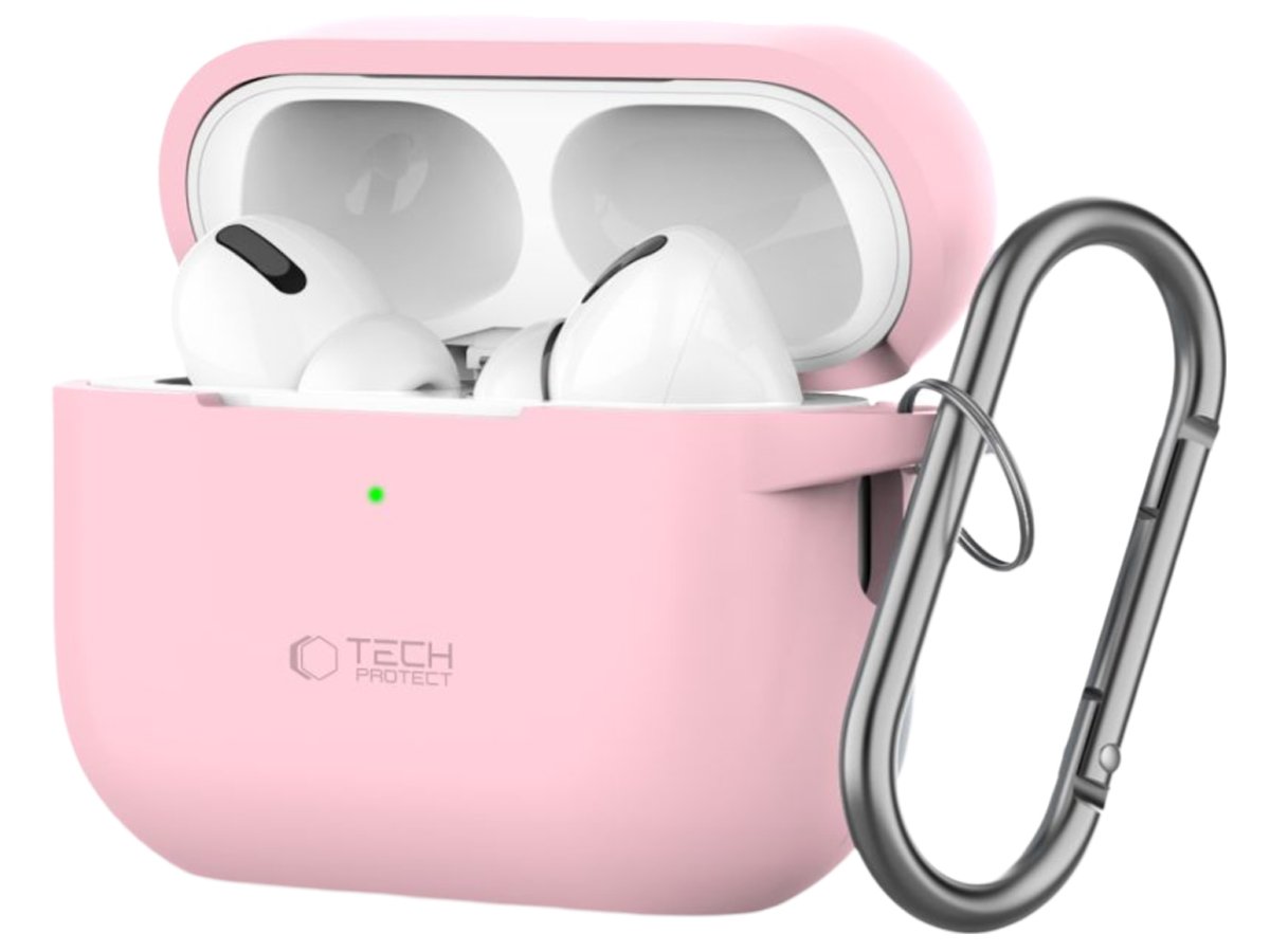 Tech-Protect Silicone Hook Hülle für Apple AirPods Pro (1.|2. Gen.) Dusty Pink - Vorderansicht im Winkel