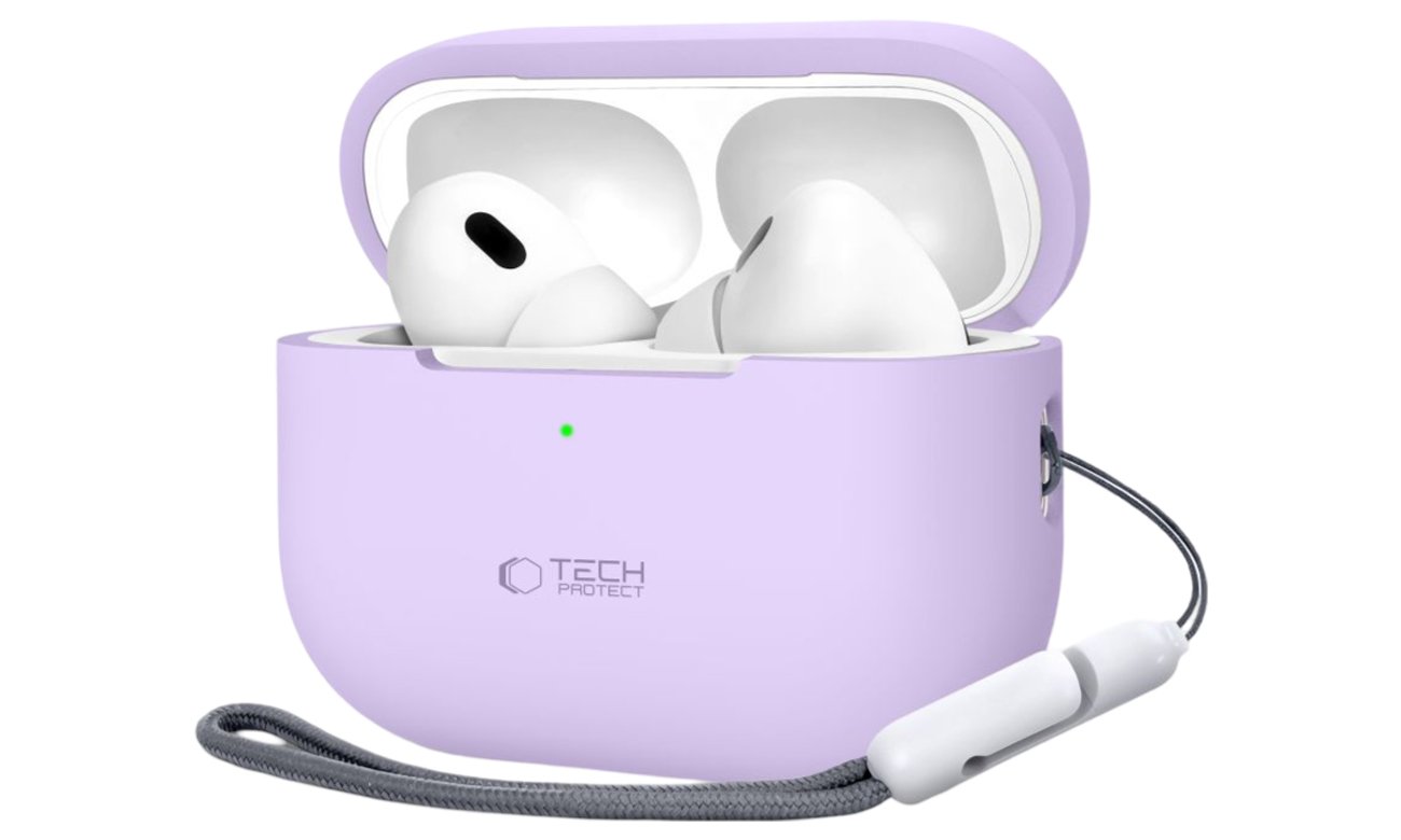 Tech-Protect Silicone Hülle für Apple AirPods Pro (1.|2. Gen.) Lavender - Vorderansicht im Winkel