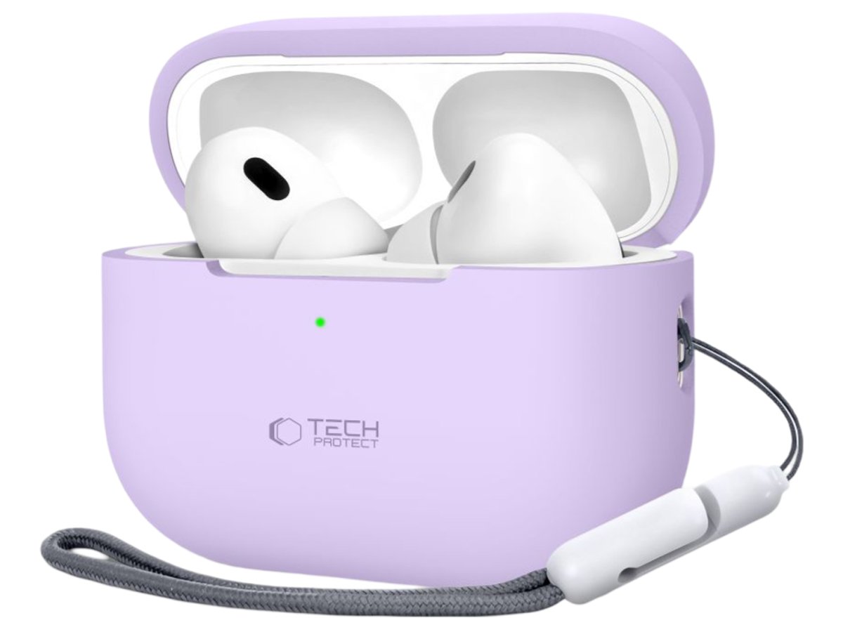 Tech-Protect Silicone Hülle für Apple AirPods Pro (1.|2. Gen.) Lavender - Vorderansicht im Winkel