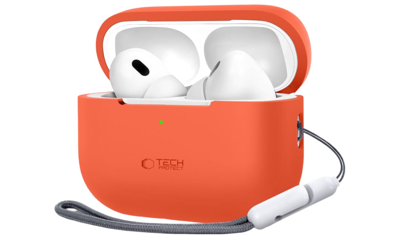 Etui Tech-Protect Silicone für Apple AirPods Pro (1.|2. Gen.) Neon Orange - Vorderansicht im Winkel