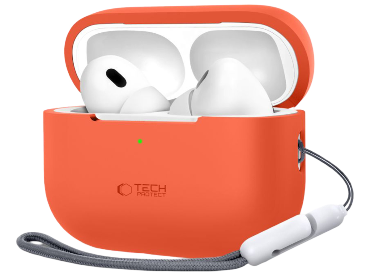 Etui Tech-Protect Silicone für Apple AirPods Pro (1.|2. Gen.) Neon Orange - Vorderansicht im Winkel