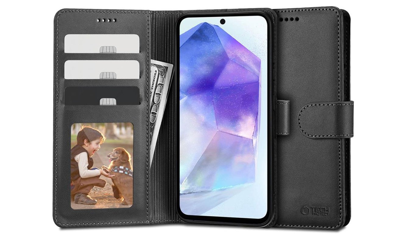 Etui Tech-Protect Wallet für Samsung Galaxy A55 5G Schwarz