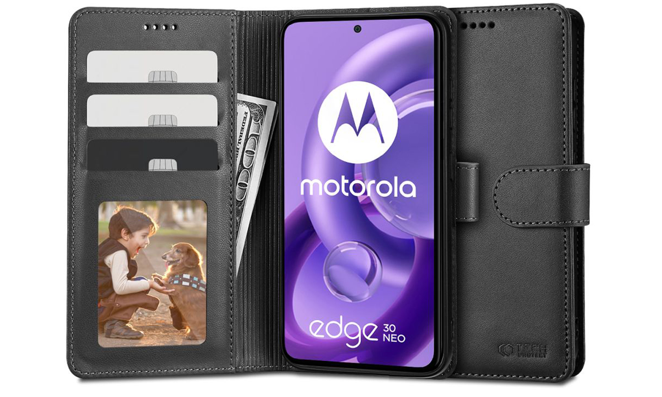 Etui Tech-Protect Wallet do Motorola Edge 30 Neo Czarne - Widok ogólny
