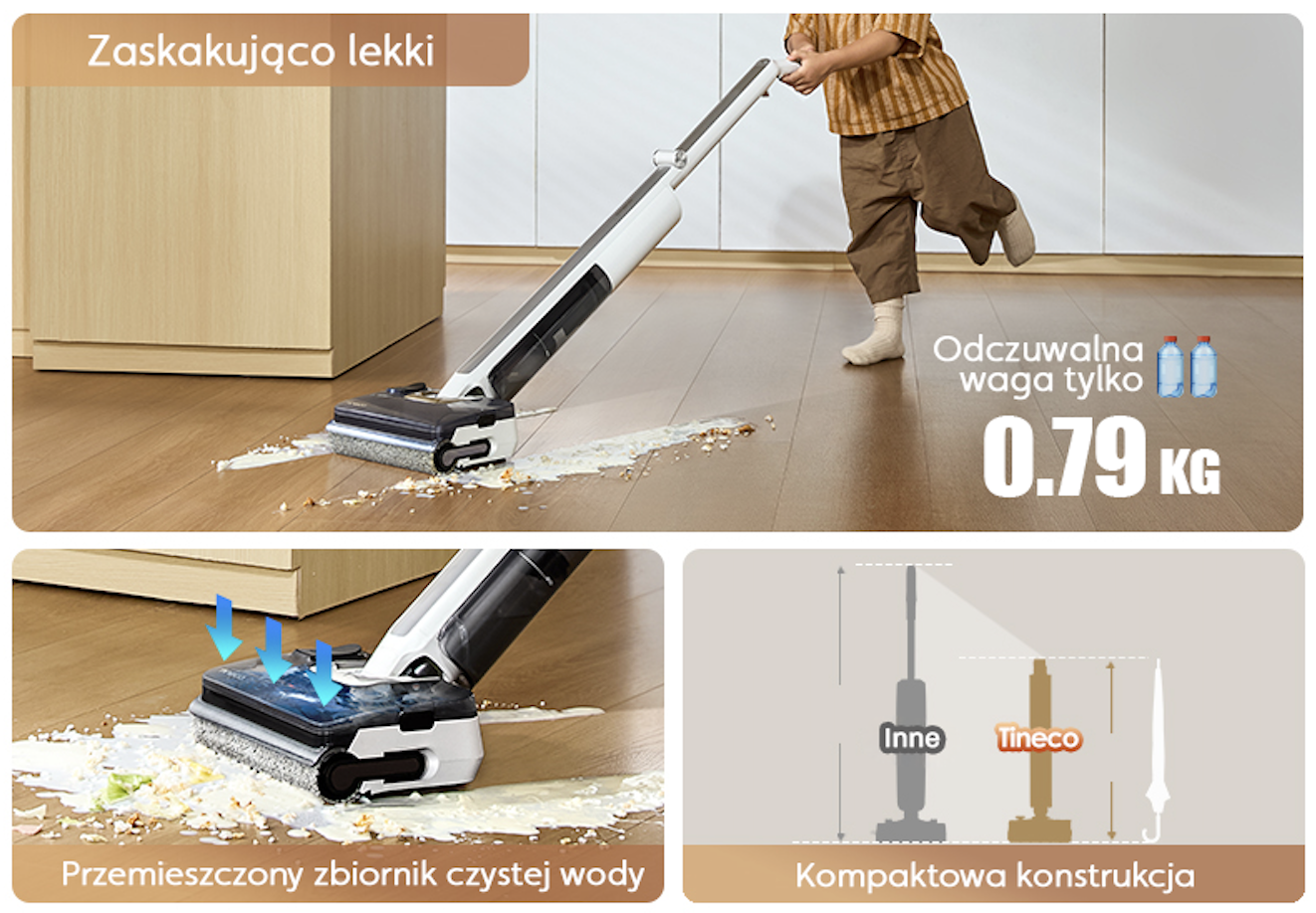 Tineco i7 Fold Premium — zmniejszony nacisk na dłoń, odczuwalna waga 0,79 kg, kompaktowa konstrukcja