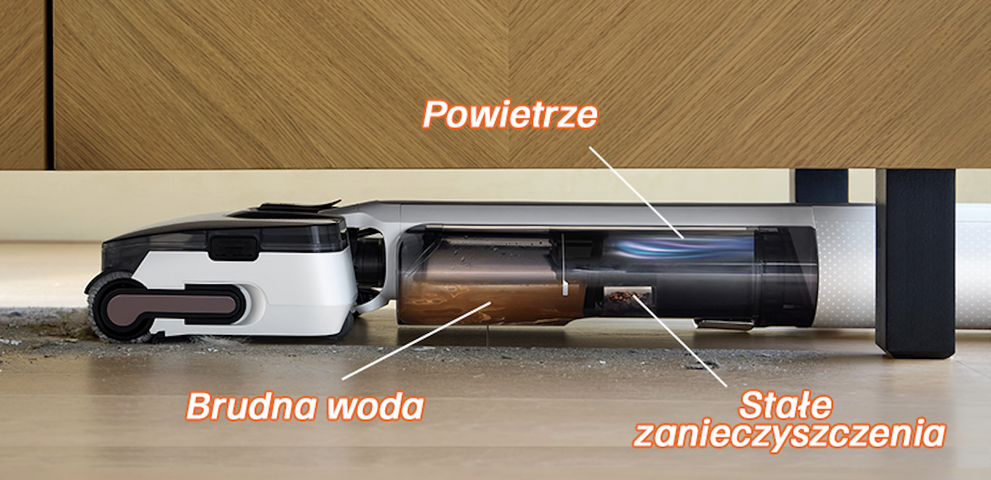 Trójkomorowy system separacji — powietrze, brudna woda i stałe zanieczyszczenia w oddzielnych kanałach