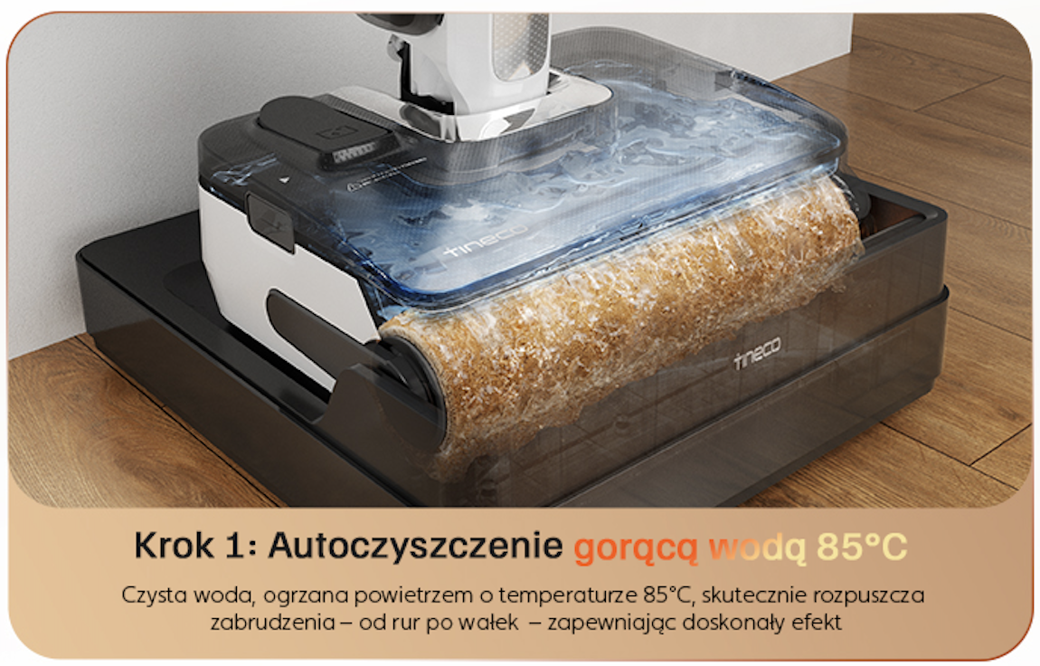 Krok 1: autoczyszczenie gorącą wodą 85°C