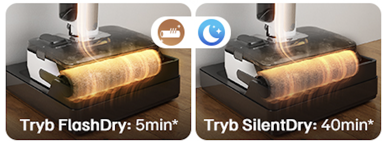 Tryb FlashDry 5 min vs Tryb SilentDry 40 min