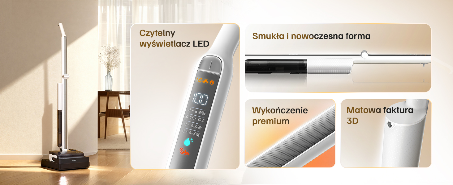 Smukła sylwetka i czytelny cyfrowy wyświetlacz — design Tineco i7 Fold Premium