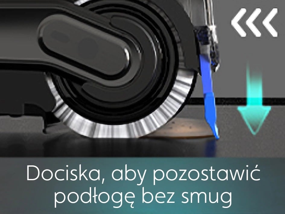 Listwa StreakFree dociska się przy ruchu do tyłu, aby pozostawić podłogę bez smug