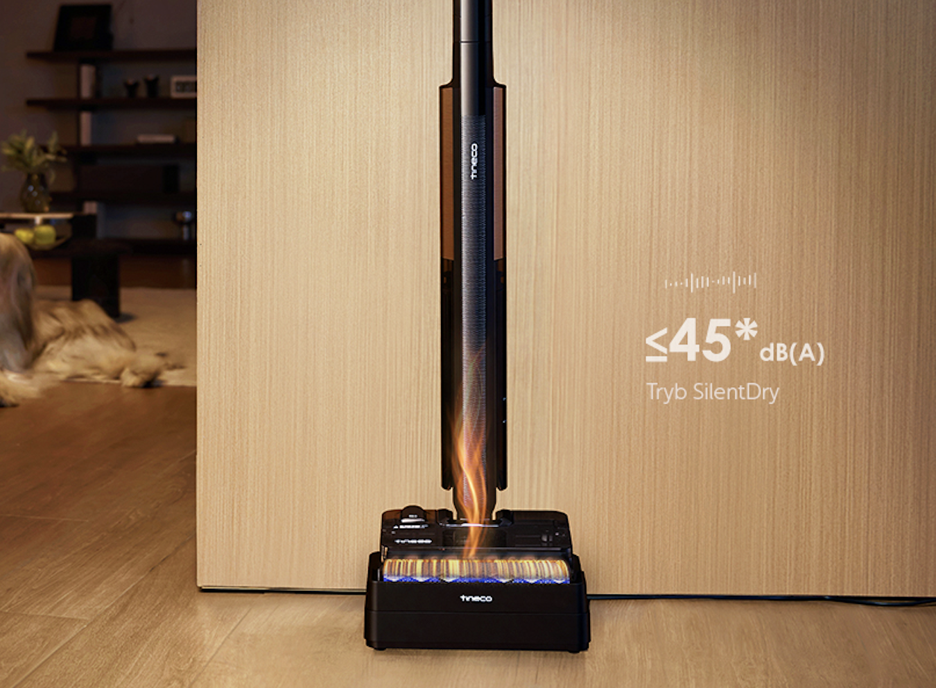 Dwa tryby autoczyszczenia Tineco FLOOR ONE S7 Fold Elite — szybki FlashDry lub cichy SilentDry poniżej 45 dB(A)