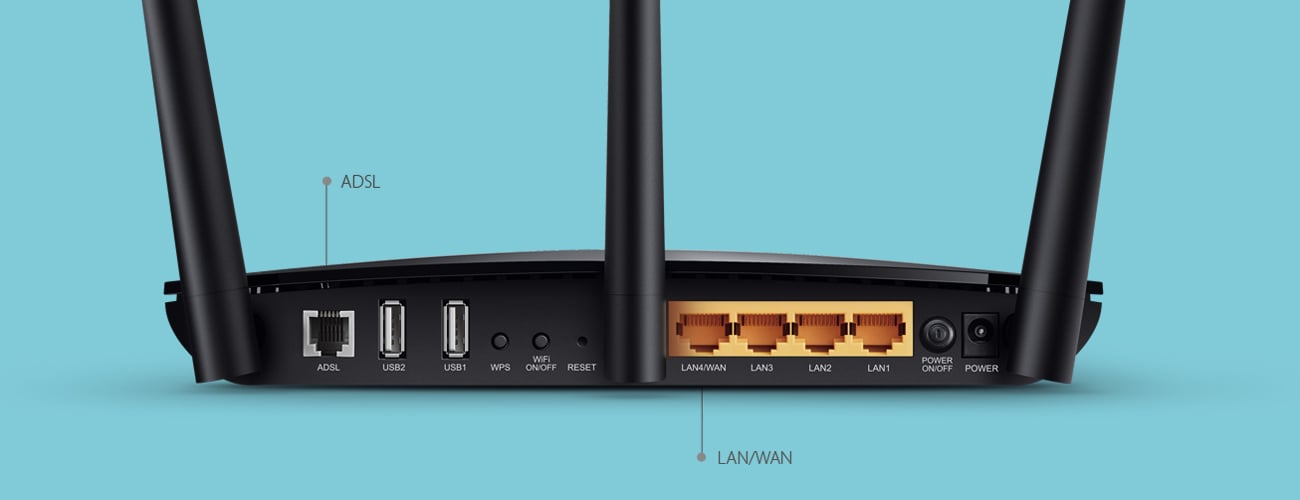 TP-Link Archer D7 porty LAN/WAN i ADSL+