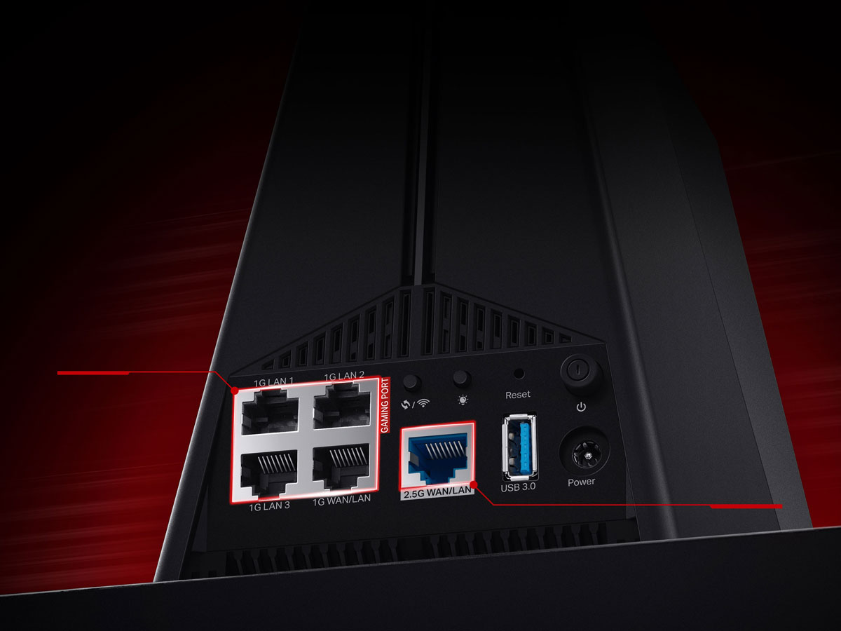 Trzypasmowy router TP-Link Archer GXE75 - Grafika ze złączami