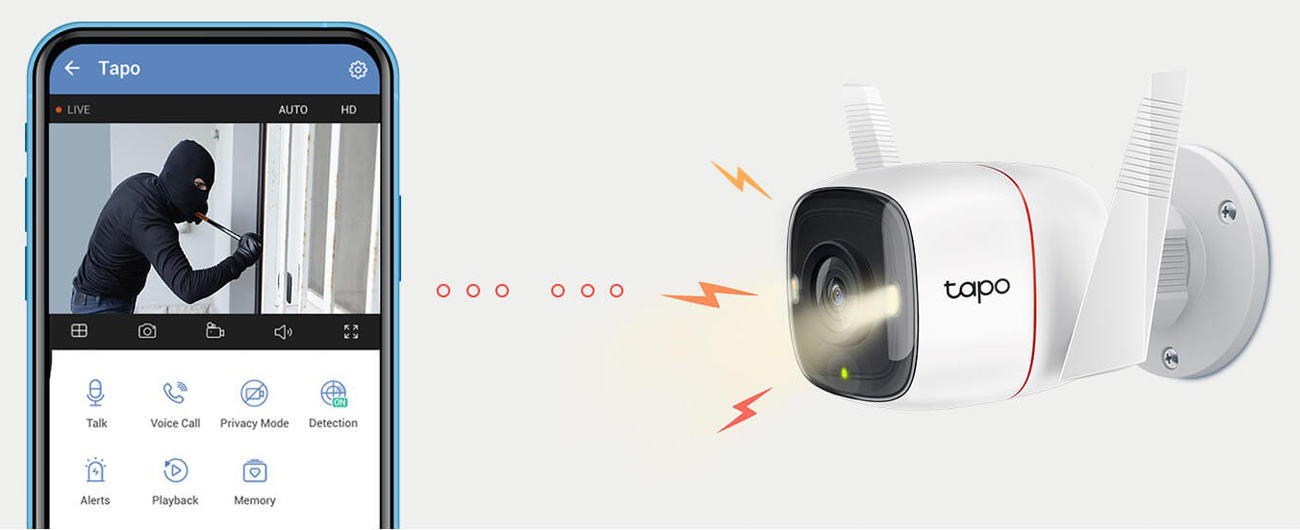 Kamera Wi-Fi do monitoringu zewnętrznego TP-Link Tapo C320WS - Głośna syrena alarmowa