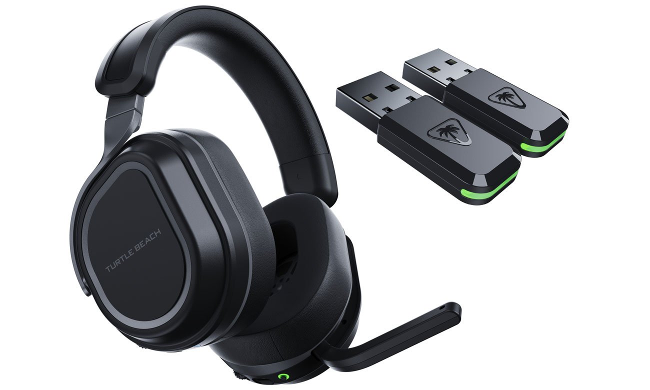 Słuchawki bezprzewodowe Turtle Beach Stealth 700 Gen3 do PC Czarne - Widok wraz z dwoma adapterami