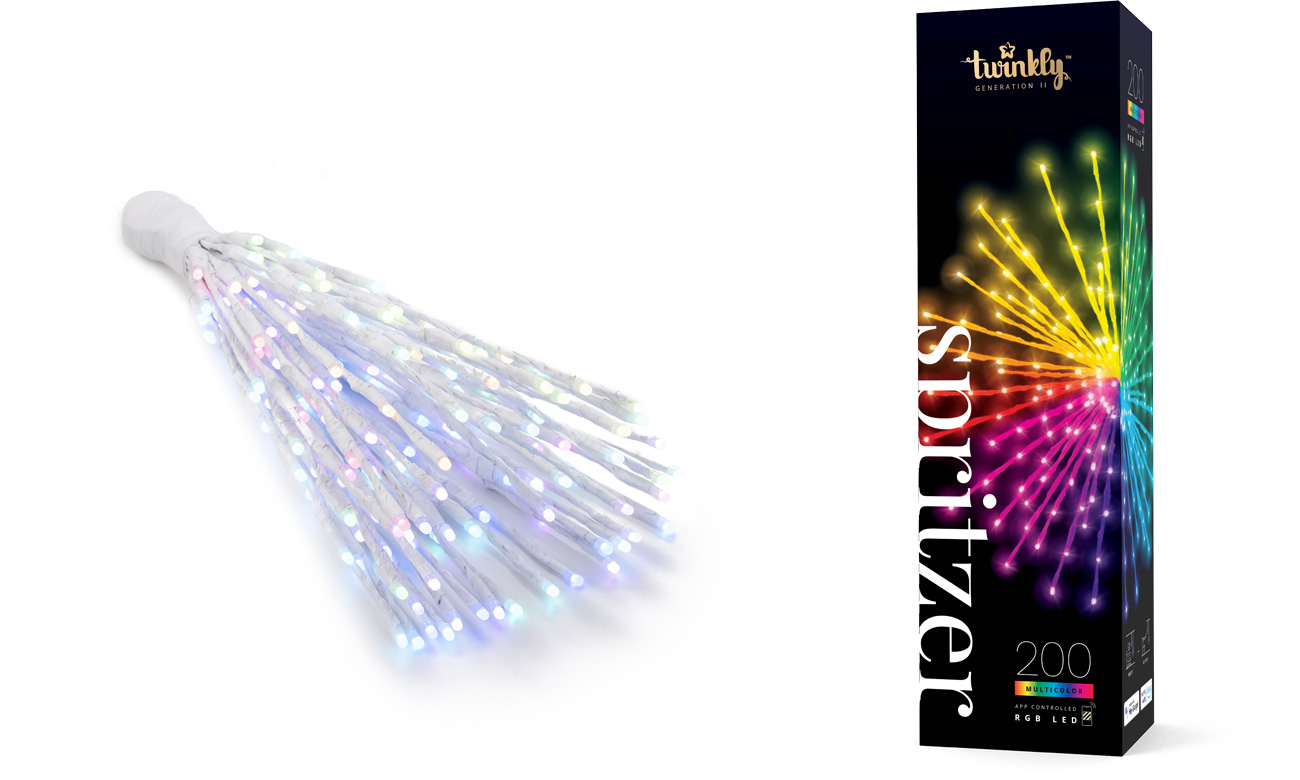 Inteligentne lampki Twinkly Spritzer 200 LED RGB - Widok ogólny z opakowaniem