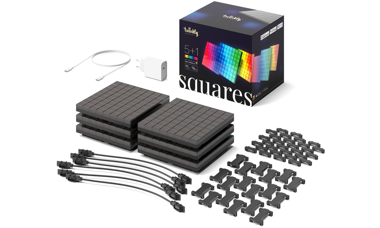 Panele modułowe LED Twinkly Squares - Widok ogólny z opakowaniem