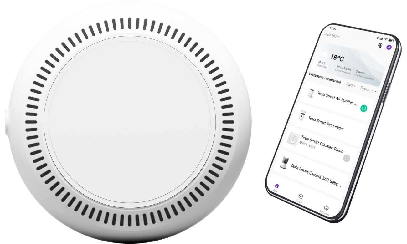 Inteligentny czujnik ostrzegający o wycieku gazu Tesla Smart Sensor Gas - Widok od tyłu