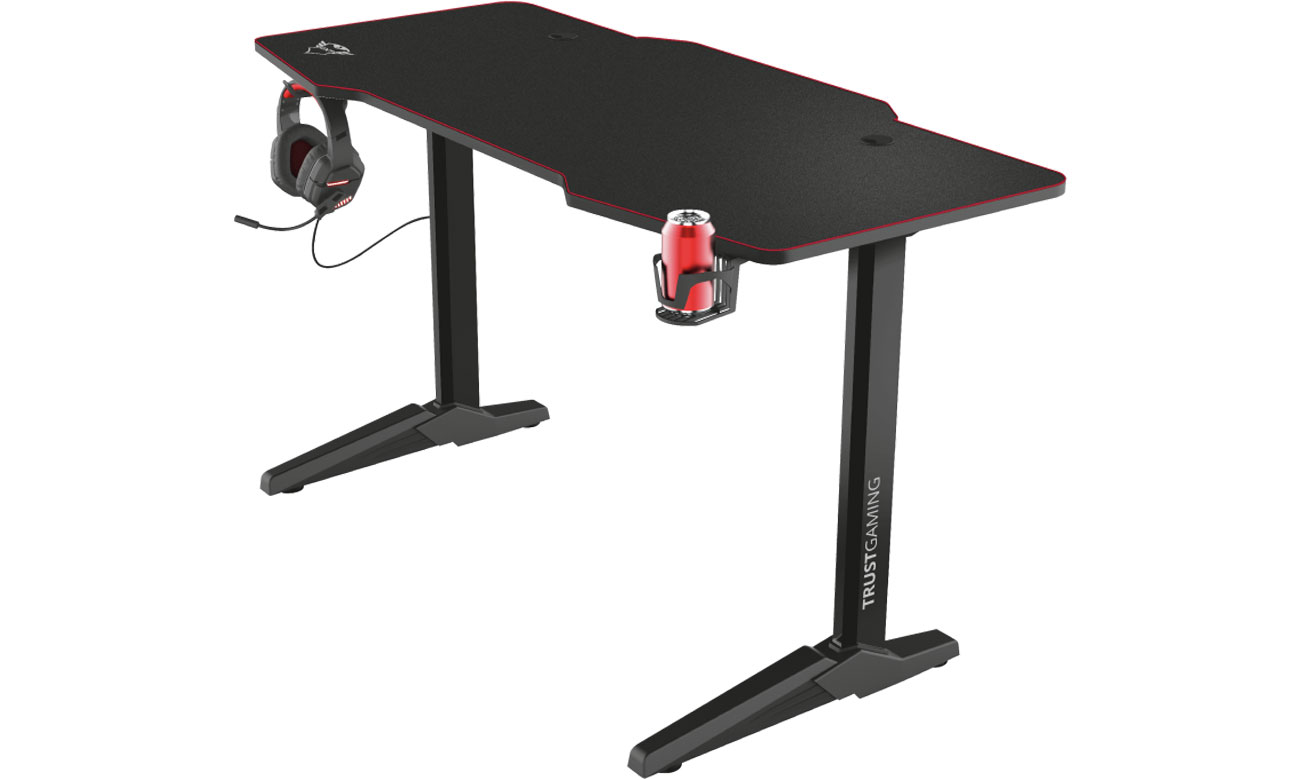 Biurko gamingowe Trust GXT 1175 IMPERIUS XL Czarne - Widok od przodu i prawego boku