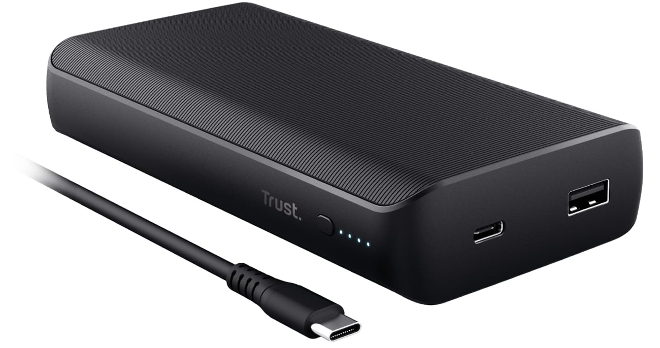 Powerbank Trust Laro 65 W USB-C - Widok od przodu pod kątem + kabel