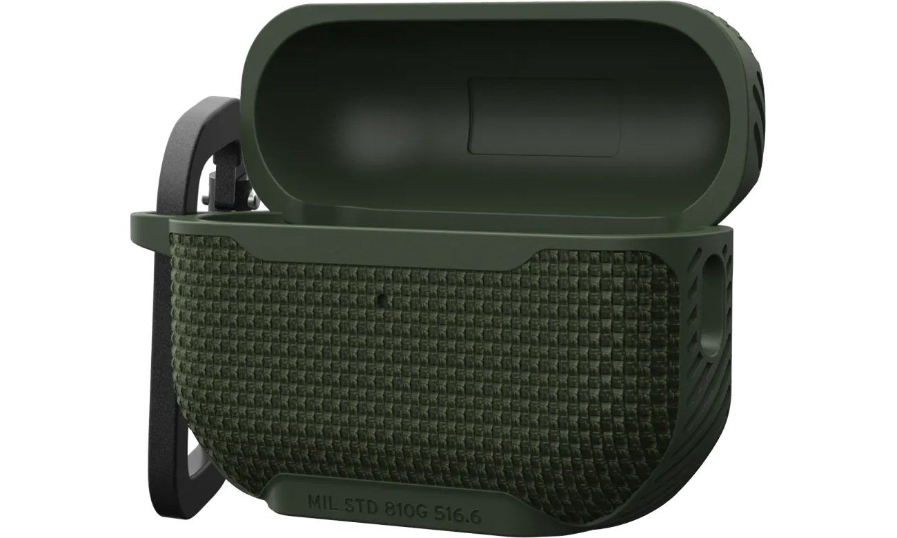 Etui ochronne UAG Metropolis do AirPods Pro 2 generacji Olive - Widok od przodu pod kątem, otwarte