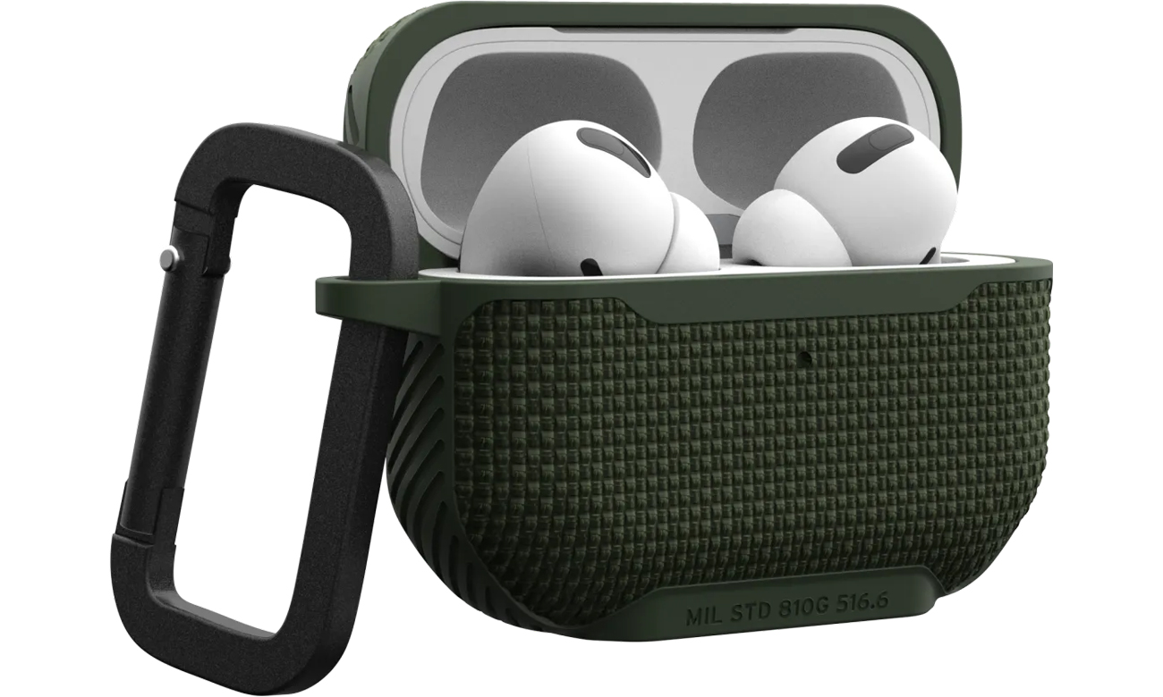 Etui ochronne UAG Metropolis do AirPods Pro 2 generacji Olive - Widok od przodu pod kątem, otwarte