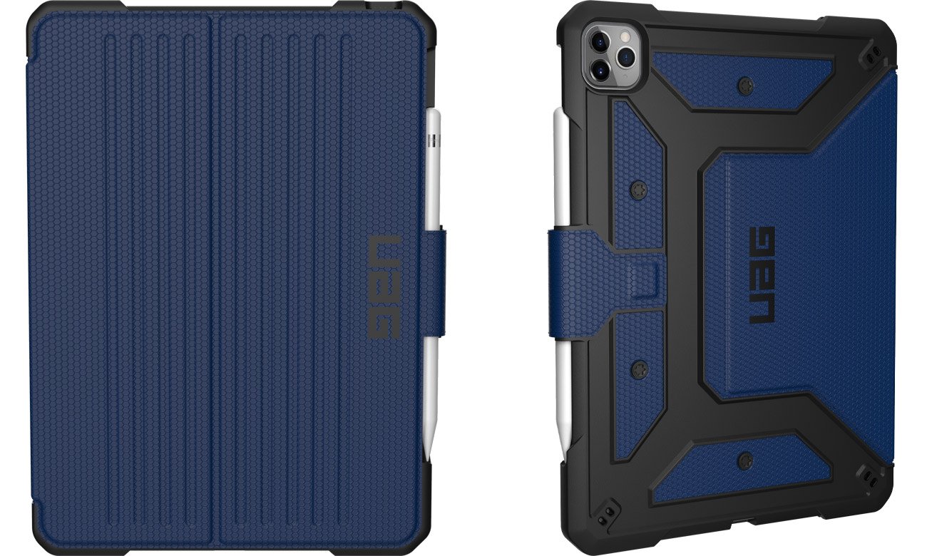 Etui UAG Metropolis do iPad Pro 12.9'' 4/5/6G Cobalt - Widok od przodu i od tyłu pod kątem
