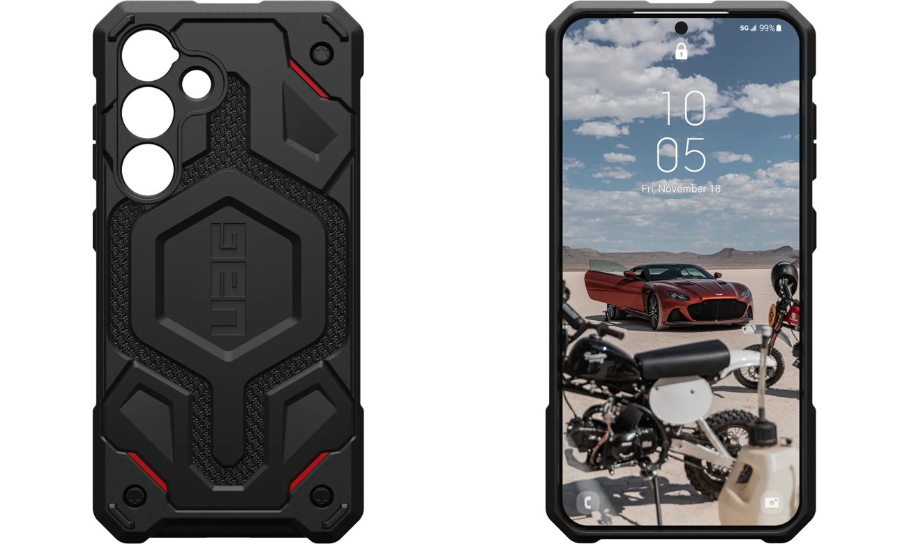 Etui UAG Monarch Pro do Samsung Galaxy S24 Kevlar Black - Widok od przodu i od tyłu