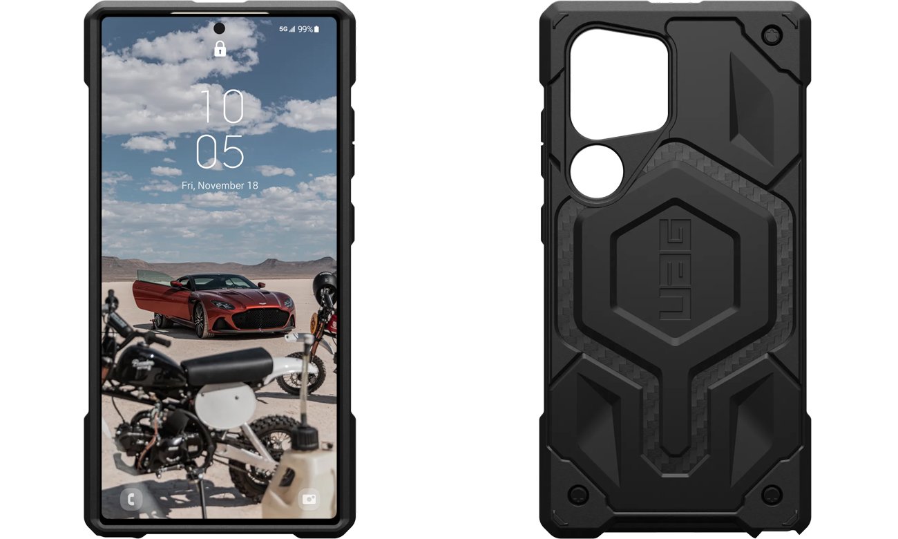 Etui UAG Monarch do Samsung Galaxy S24 Ultra Carbon Fiber - Widok od przodu i od tyłu