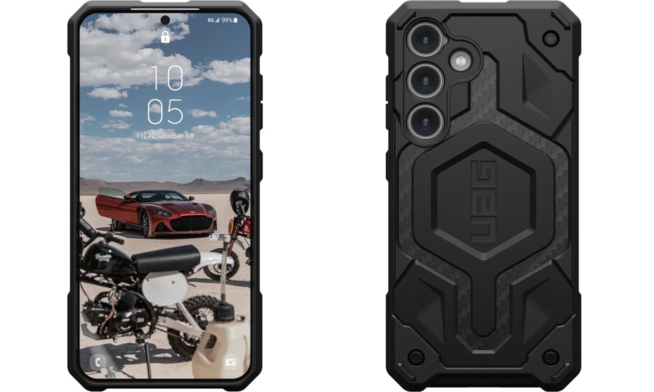 Etui UAG Monarch do Samsung Galaxy S24 Carbon Fiber - Widok od przodu i od tyłu