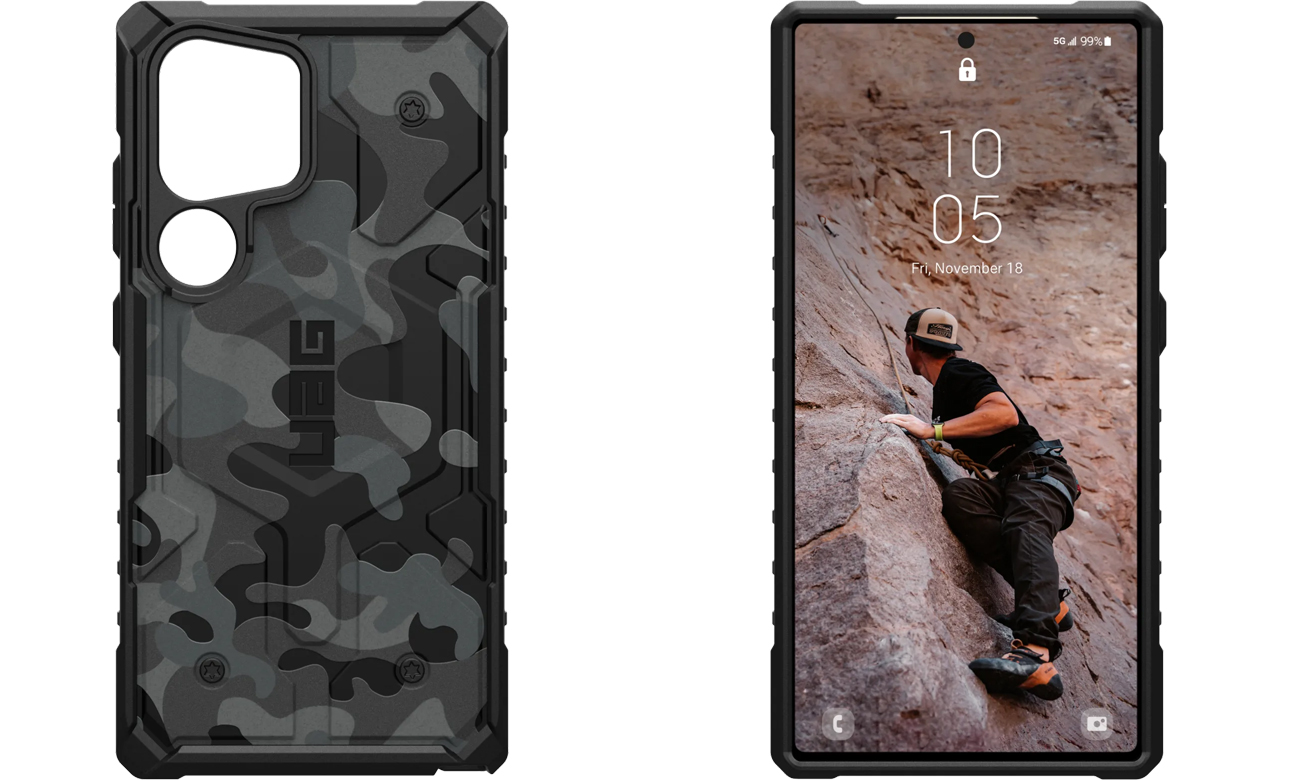 UAG Pathfinder Magnet SE Pro Hülle für Samsung Galaxy S24 Ultra Midnight Camo - Rück- und Vorderansicht