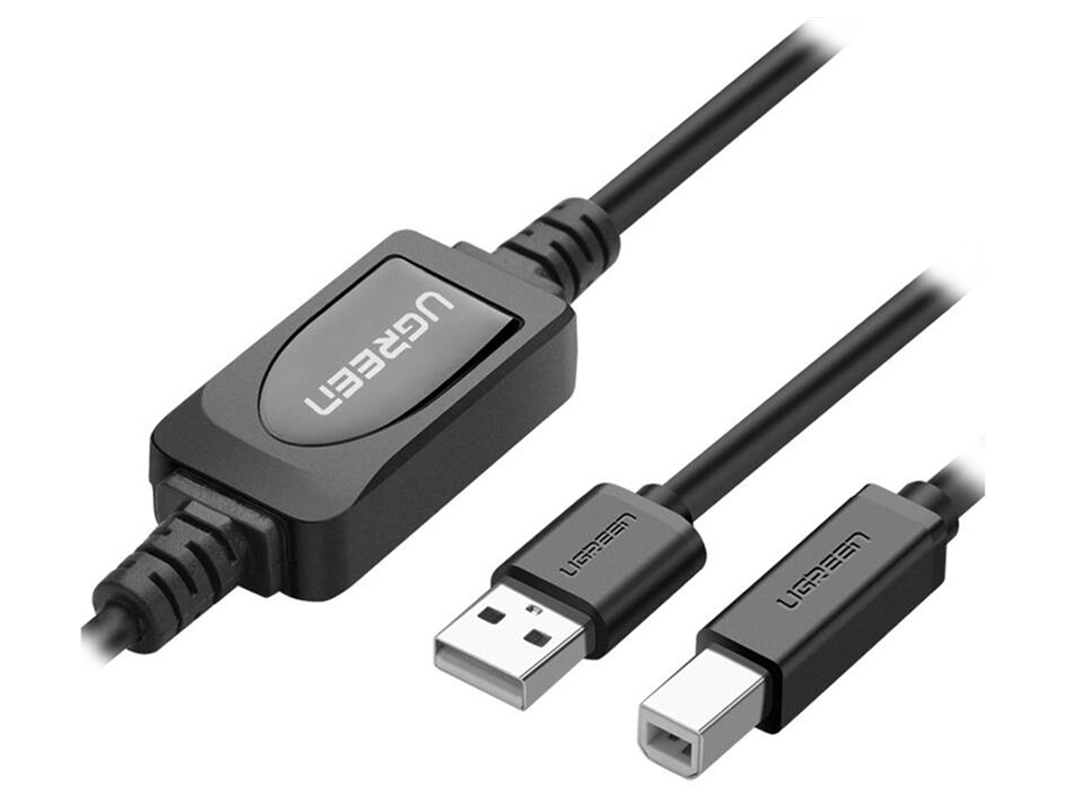 Aktywny kabel UGREEN US122 USB 2.0 A-B do drukarki, 10m czarny