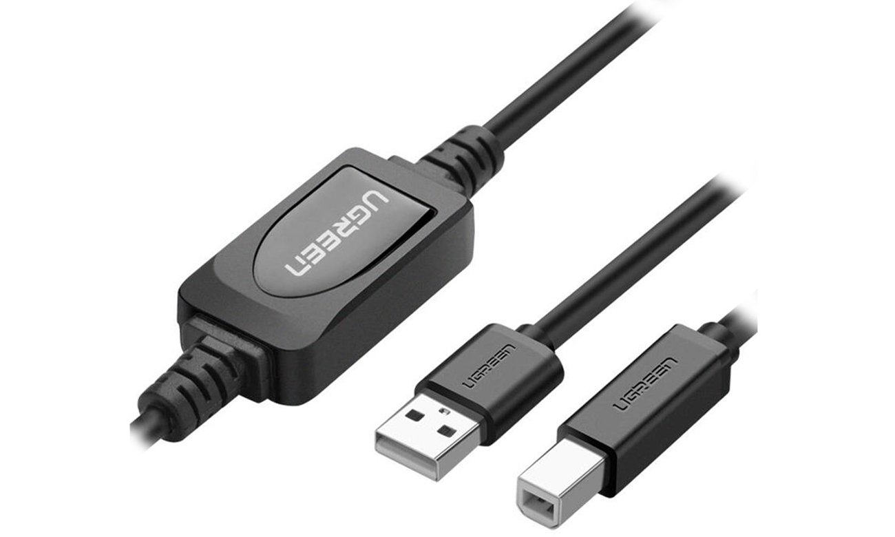Aktywny kabel UGREEN US122 USB 2.0 A-B do drukarki, 10m czarny