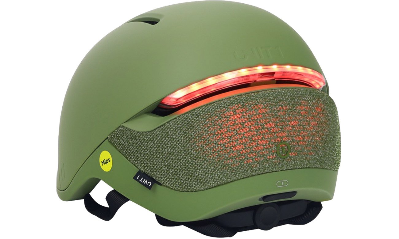 Inteligentny kask Unit 1 Faro Juniper - Widok od tyłu pod kątem z oświetleniem