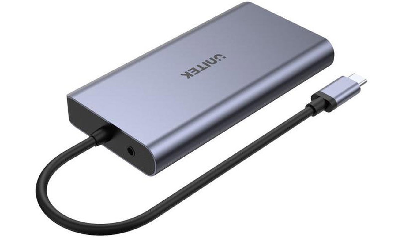 Replikator portów USB-C 8w1 PD 100W Unitek D1019B - Widok od tyłu pod kątem