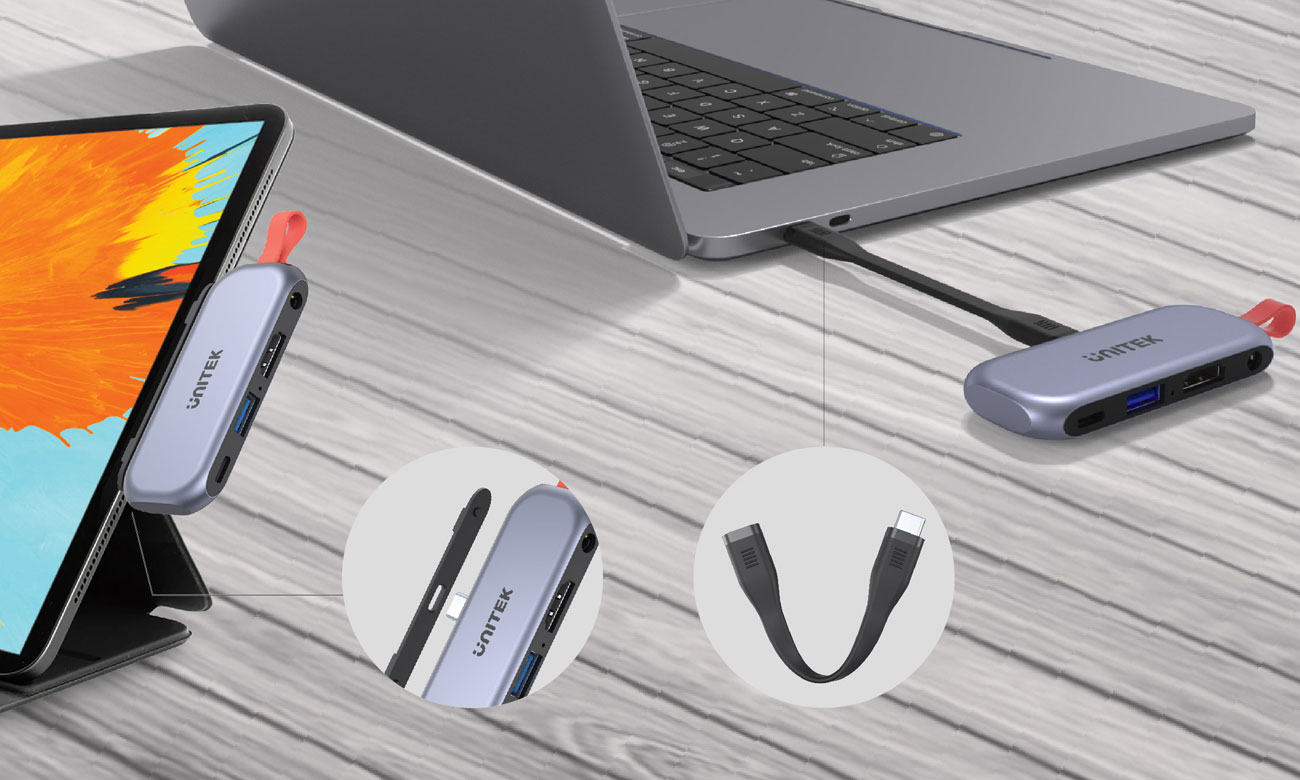 Hub Unitek USB-C propozycja podłączenia do urządzeń