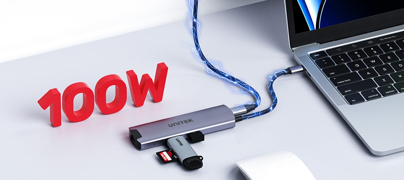 Hub USB Unitek USB-C zasilanie