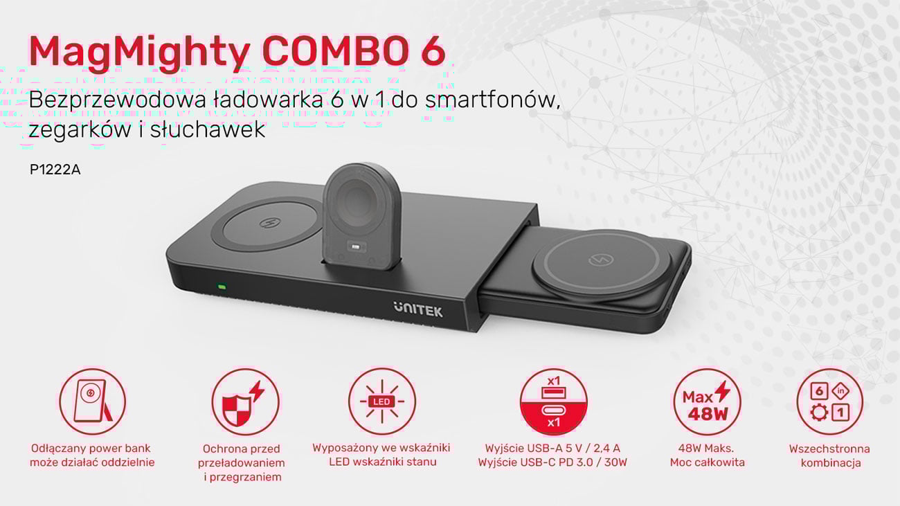 Unitek 48W 6w1 P1222A + powerbank
