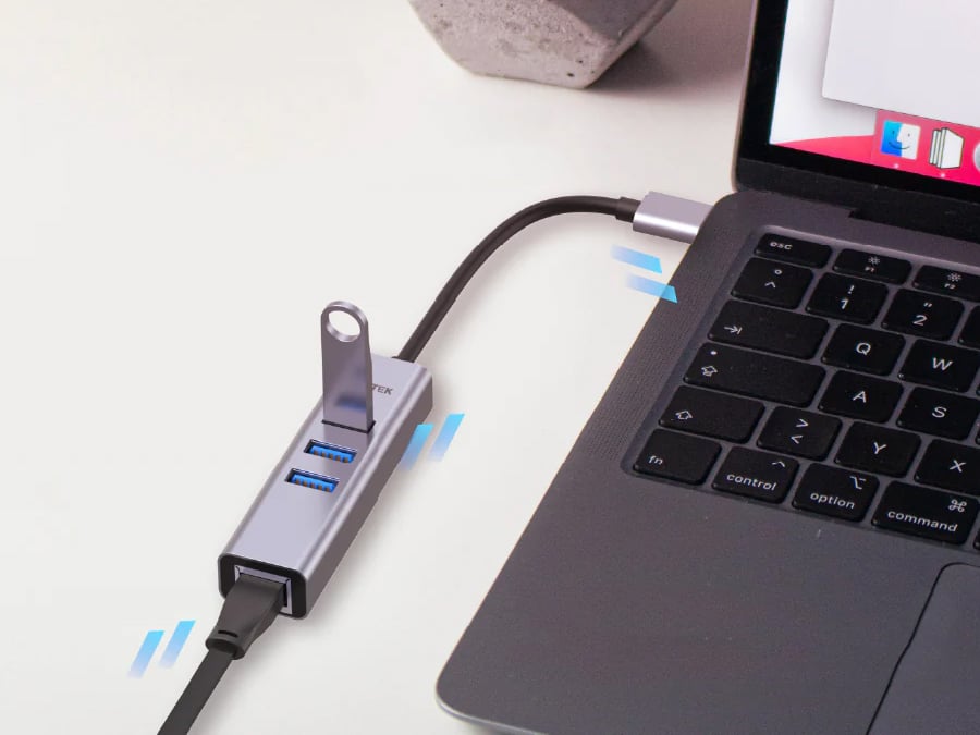 Unitek Hub USB-C - 3x USB-C, Ethernet