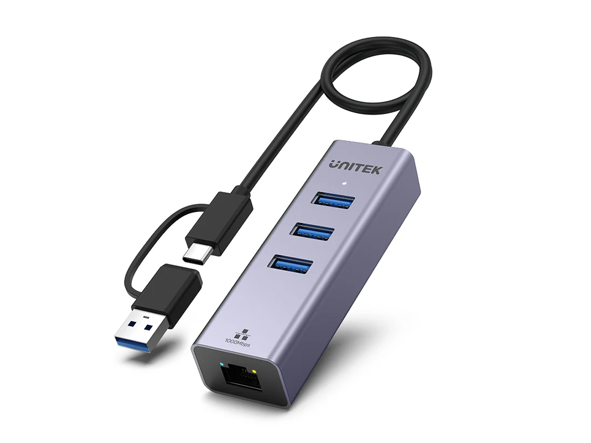 Unitek Hub USB-C - 3x USB-C, Ethernet