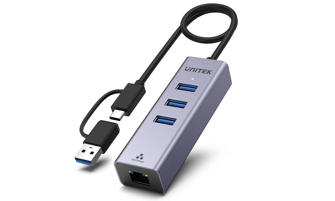 Unitek Hub USB-C - 3x USB-C, Ethernet