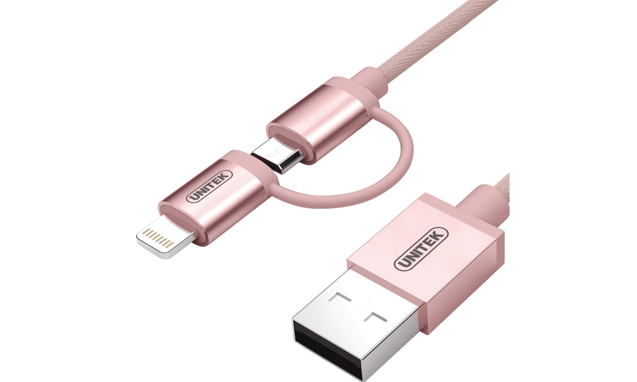 Przewód Unitek Lightning/MicroUSB MFi rose