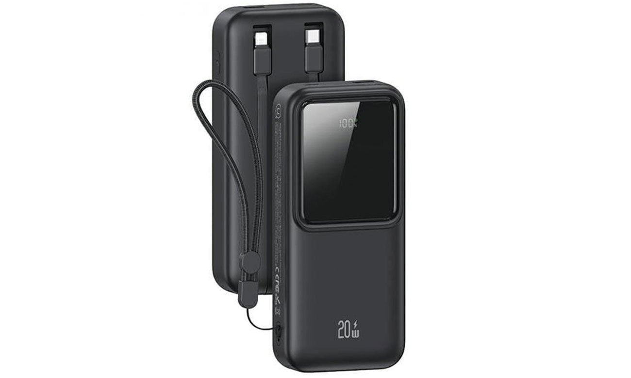 USAMS Powerbank z wbudowanymi kablami USB-C+Lightning 30000 mAh