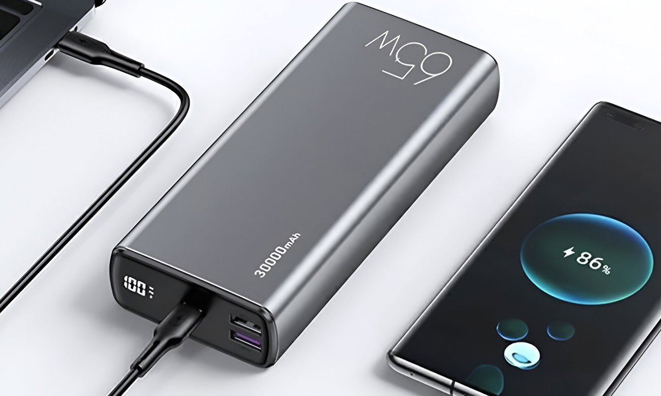 USAMS 30000mAh 65W 2xQC3.0+PD Fast Charge + kabel USB-C-USB-C
