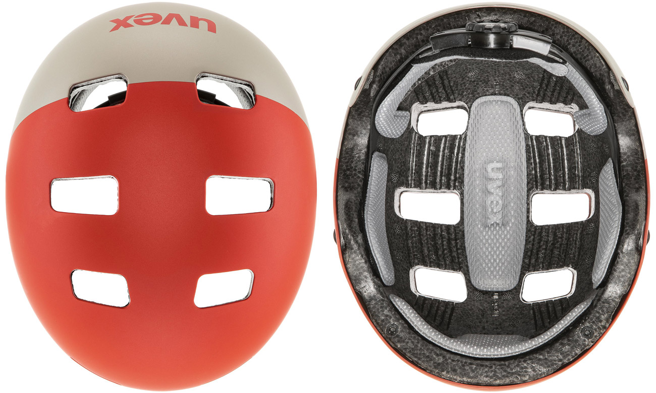 Kask ochronny UVEX Kid 3 cc 51-55 cm Grapefruit mat - Widok od góry i od wewnątrz