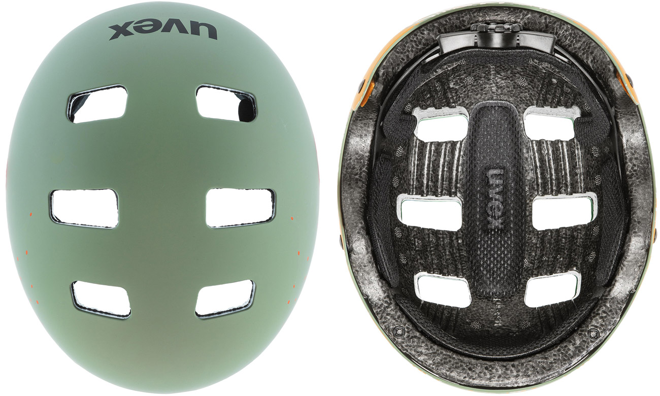 Kask ochronny UVEX Kid 3 cc 51-55 cm Green mat - Widok od góry i od wewnątrz